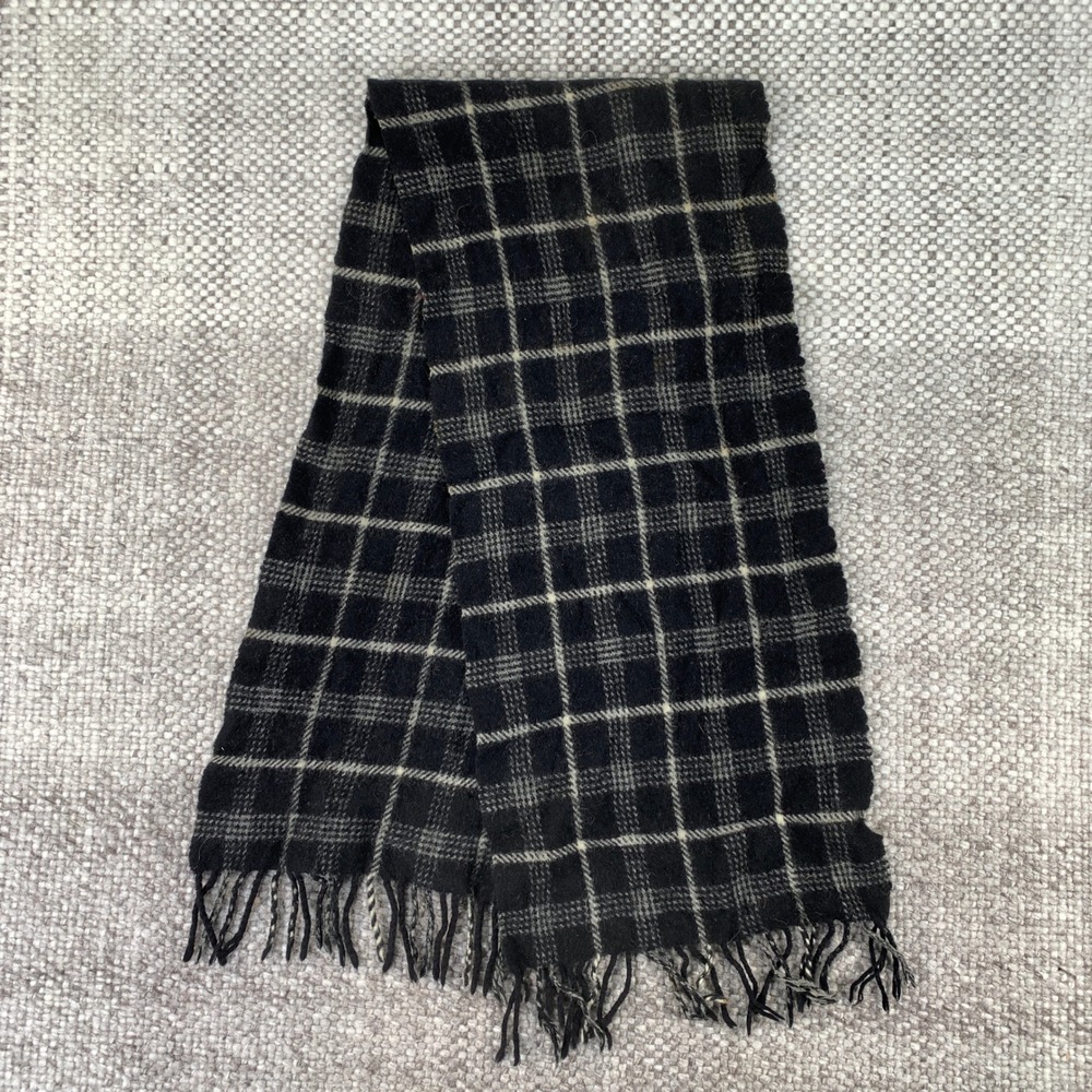 Christian Dior Scarf Mens OS Black Plaid Lambswool Italy Vintage Winter Wrap
